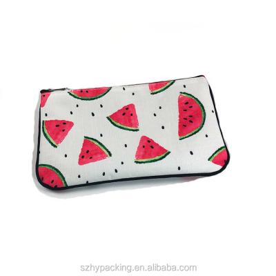 China Cute Money Case Customized Fashion 210D Polyester Heat Transfer Printing Cute Small Flat Cosmetic Makeup Bag for sale