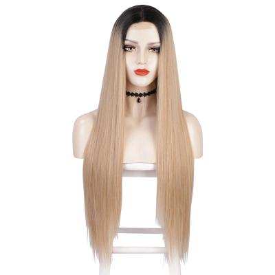 China European and American women's wig straight hair of Europe and the United States wind long front lace chemical fiber women's wig for sale