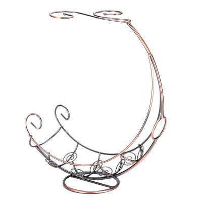 China Sustainable Home Decorative Moon Boat Shape Hanging Metal Storage Rack Wine Glass Rack for sale