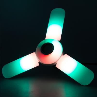 China Modern 3 Leaf Fan Folding 40W LED Bulb With Remote Control RGB Light Music Speaker Dformation E27 Party Lamp Disco Light for sale