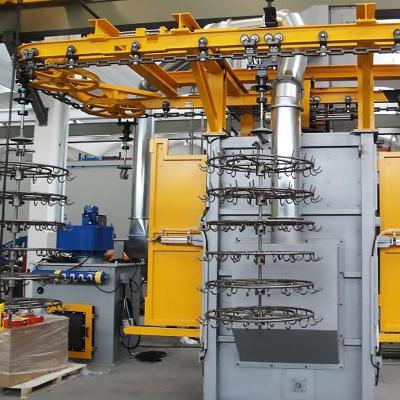 China Continuous automatic steel construction material stores cylinder overhead rail shot blasting machine for precise surface preparation for sale