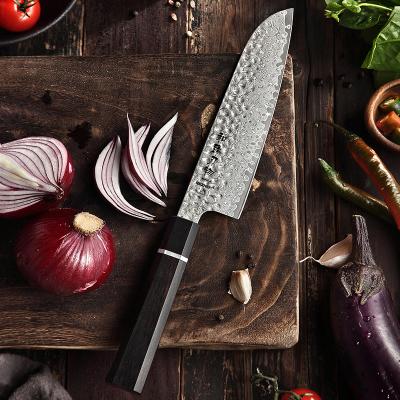 China Stocked Newest 7 Inch Santoku Knife Japanese Knife Custom Handmade Damascus Knife for sale