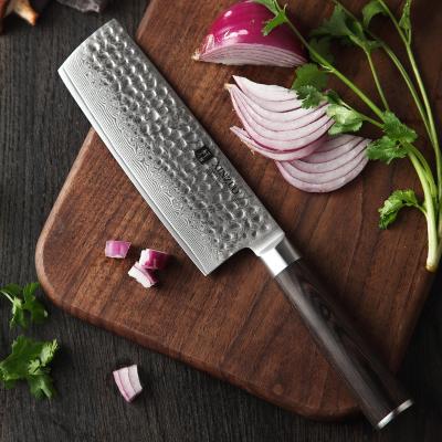 China 67 Damascus Steel Cooking Knife Disposable Handmade Layers Nakiri Knife with Pakka Wood for sale