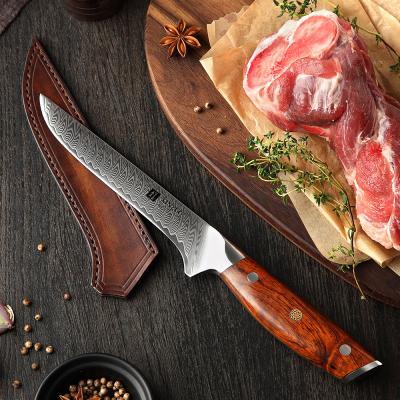 China Sustainable Professional 67 Layers Handmade Boning Damascus Steel Kitchen Knife With Rosewood Handle for sale