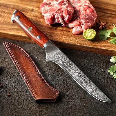 China 6 Inch 67 Damascus Steel Disposable Boning Knife Sharp Layers With Rosewood Handle for sale