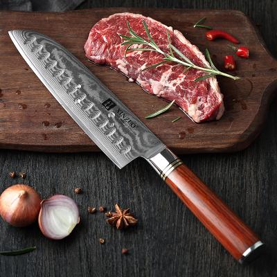 China Professional 7 inch Damascus santoku steel disposable kitchen knife set with rosewood for sale