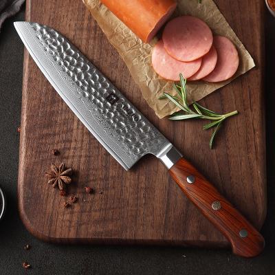 China Professional 7inch disposable 67 layers damascus steel japanese chef santoku knife for sale