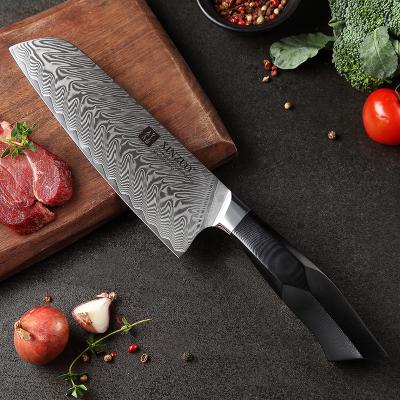 China 67 Layers Luxury Disposable Damascus Steel Kitchen Santoku Knife With Handle Premium G10 for sale