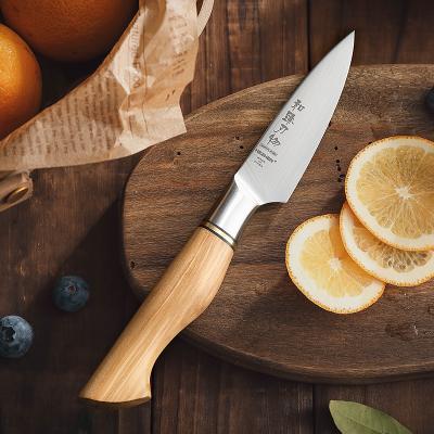 China Kitchen Disposable Handmade Paring Knife Made Of Sandvik 14C28N Carbon Steel With Olive Wood Handle for sale