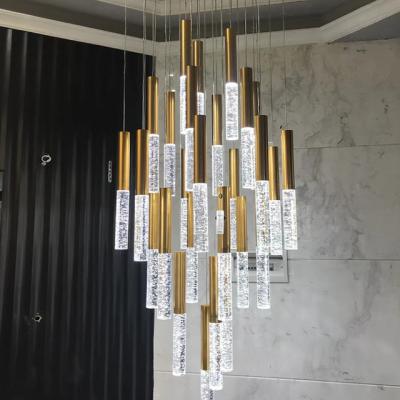 China Modern Luxury Led Chandelier For Indoor Lighting Long Crystal Lamp Living Room Wide Crystal Staircase Modern Home Decor Lighting Fixture for sale