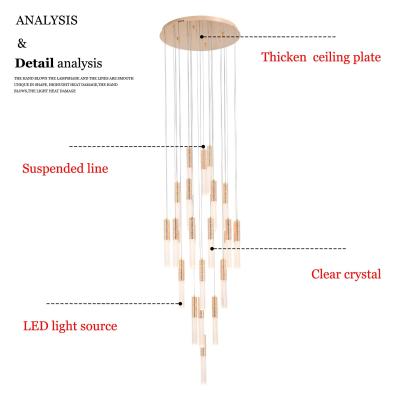 China Luxury Modern Led Chandeliers Lighting Gold Luxury Pendant Acrylic Iron Lights Bedroom Living Room Stair Lamps Chandelier for sale