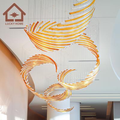 China New Modern Curved Glass Lobby Light Free Combination Of Different Shapes Customized Large Hotel Chandeliers&Pendant Lights for sale