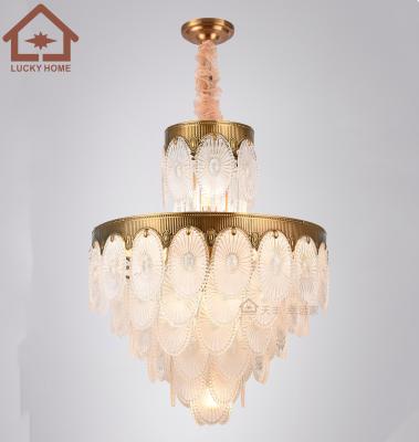 China Classic luxury custom design brass finish with opal glass E14 led bulbs chandelier for living room for sale