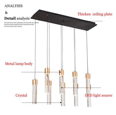 China Modern Interior Modern Dining Acrylic Chandelier Drops Led Warm White Black Finish Stainless Steel Pendant Lamps 201 for sale