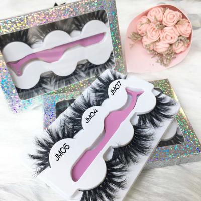 China 3Pairs Long Natural Fluffy Mink Lashes Long 25mm Lashes Pound Private Label Lashes for sale