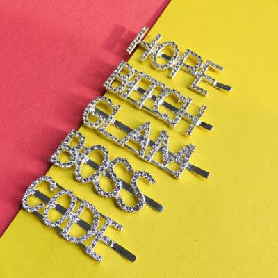 China Wholesale Eco-Friendly/Recyclable/Fancy No Slip Silver Hair Accessories Clip Glitter Metal Hair English Letter Hair Clips & Pins for sale