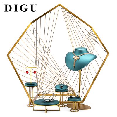 China Newest DIGU Store Fashion Metal Earrings Stand Jewelry Display Necklace Ring Pendant Jewelery Display Stand Set Counter for sale