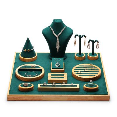 China Morden DIGU Amazon Luxury Jewelry Top Rack Sale Jewelery Display Set Necklace Jewelry Display Set Green Wood for sale