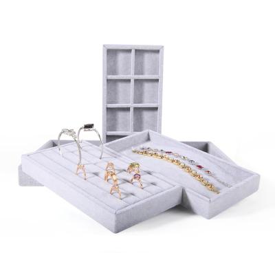 China Jewelry Packaging & Multi-Function Display DIGU Flower Necklace Storage Dish Gray Ice Velvet Jewelry Ring Display Tray for sale