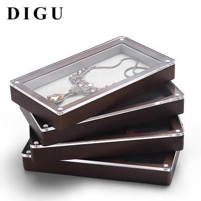 China Jewelry Storage Solid Black Walnut Wooden Jewelry Box Ring Bracelet Storage Box Cover Jewelry Display Box Acrylic Stain for sale