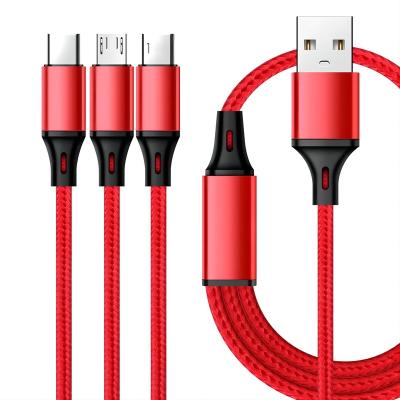 China Data Tansmission Universal 3 In 1 Multi Nylon Multiple Charging 3in1 Usb Charger Cable For Iphone for sale