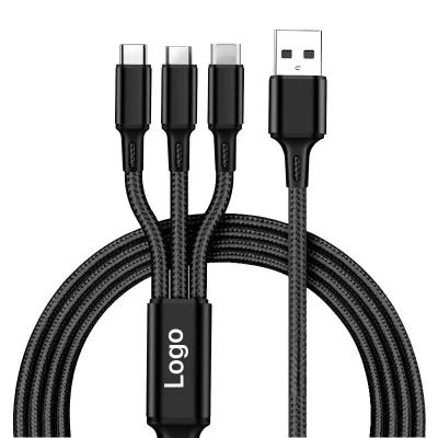 China Strong Durable Hot sell 1.2 Meters 3 in 1 Nylon USB Charging Cable Free Samples  Fast Charging Mobile Phone Cable for For Mobile Phone Cables for sale