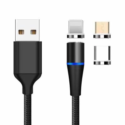 China Charging+Data Transfer hot sales 360 rotating magnetic data cable 3A fast charging magnetic usb cable micro 3 in 1 USB data PD Charging magnetic Cable for sale