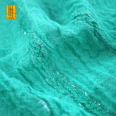 China Turquoise Organic Apparel Skirts For Women Cotton Yarn Dyed Stripe Silver Fabric for sale