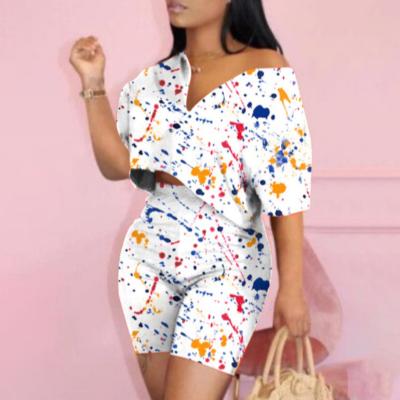 China New Arrivals Breathable Breathable 2021 Novelty Ladies Clothes Women Teams Online Fashion Printed T-shirts And Shorts Sets - pint for sale