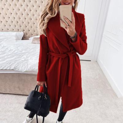 China Women's Long Sleeve Woolen Coat Long Sleeve Woolen Coat Solid Solid Winter Fashion Link Notch Wrap Link Coats for sale