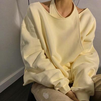 China Autumn Women Clothing New Design Solid Yellow Sweatshirts Fashion Sustainable Irregular Long Sleeve for sale