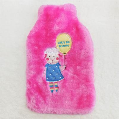 China Body Hand Warmer Rubber Hot Water Bottle With Pink Color Plush Cover for sale