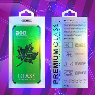 China Recycled Materials Silver Cardboard Laser Embossing Embossed 20D Tempered Glass Screen Protector Packaging for sale