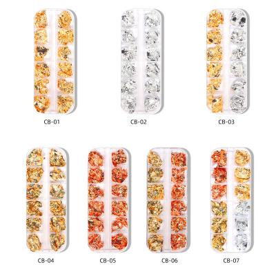 China 12 Grid Boxed Nail Art Gold and Silver Foil Paper 2D Style 4 Color Gold Wave Fragments for sale