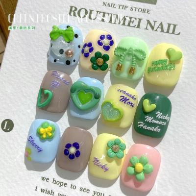 China 2023 new Nail charms green color frosted heart bow flowers 3d nail art summer jewelry for nail salon for sale