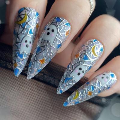 China 2023 Luxury Design Custom Nails Press on Acrylic Nails Long pointed Halloween ghost 24nails/Box for sale