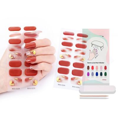 China High gloss Irregular bronzing lines Marble leopard print semi curing gel nail sticker used with UV lamp for sale