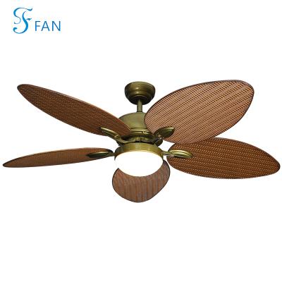 China Contemporary Modern Style 5 Pieces ABS Palm Leaf Led Ceiling Fan With Lighting 24W To Bring Large Air AC Or DC Motor Bronze Finish Body for sale