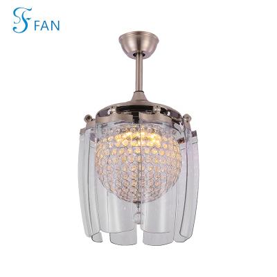 China Luxury New Contemporary Style Crystal Ceiling Fan LED Fan Light with 8 Piece Retractable Blades Bring Big Airflow for Wholesale for sale