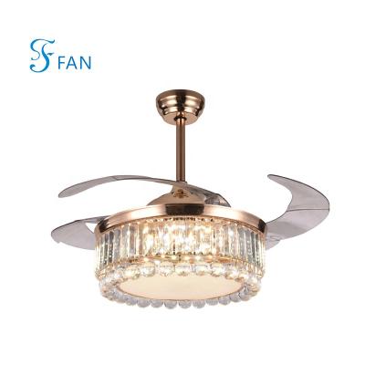 China Tuya/Alexa app/Reversible/6 speed/Google ceiling fan chandelier uncelling fan with light invisible dining room with electric fan chandelier integrated living room crystal for sale