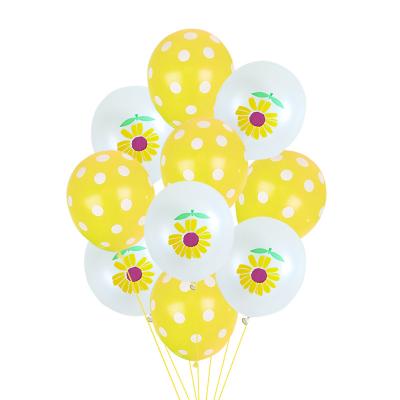 China Gift Toy New Arrival 10 Pcs 12 Inch Yellow White Polka Dot Balloon Printed Flower Daisy Latex Balloon Set For Party Decorations for sale