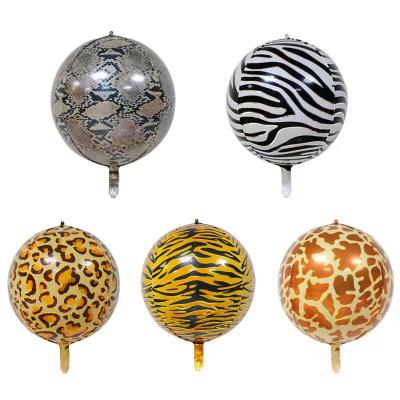 China Large Animal Print Foil Balloons Jungle Animal Print Decoration 22 Inch Balloons Round Foil 4D Mylar Balloon for sale