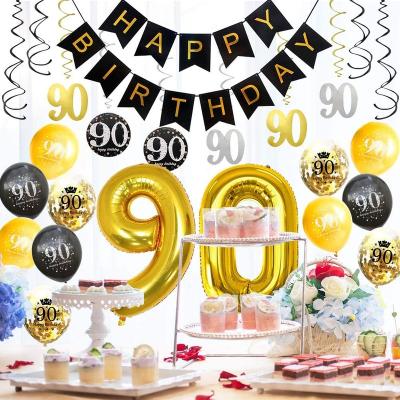 China Party Decoration Happy Birthday Decorations with White Gold Birthday Banner Birthday Decoration Set for Theme Party Decoration for sale