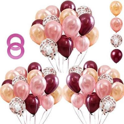 China Gift toy 62 pieces of Rose Gold Burgundy Confetti Balloons kit 12 inch Rose Gold Confetti Burgundy Rose gold latex balloons for sale