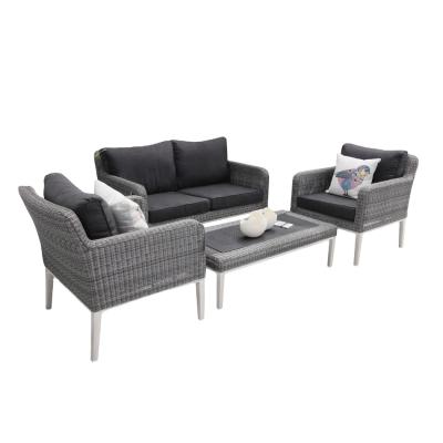 China Eco-friendly Royal Round Wicker Weave High Quality Aluminum Sofa Set With Heat Supporting Aluminum Table Top for sale