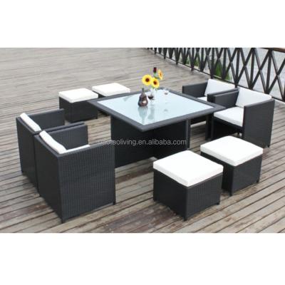 China Hotsales Modern Wicker Cube Dining Garden Set Rattan Dining Furniture With 8 Seater for sale