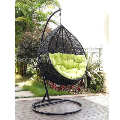 China Modern Round Black Garden Hanging Chair Hammock Outdoor Rattan Furniture for sale