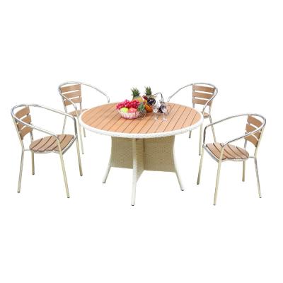 China New Design Modern Aluminum Frame Plastic Wood Dining Sets Outdoor Furniture for sale