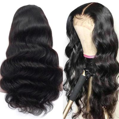 China High Density Body Wave 180% 10A HD Virgin Long Body Glueless Full Lace Brazilian Natural Black Hair Wigs Body Wave Water Wave Wigs for sale