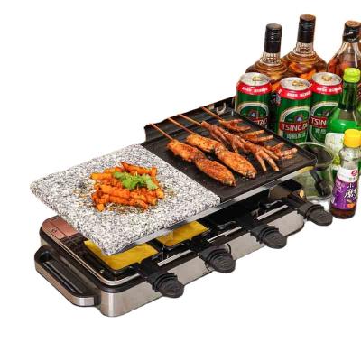 China Easily Cleaned 1200W Smokeless Indoor Korean Style bbq Grill Stone Plate Raclette Grill machine Non-Stick BBQ Table Electric Grill for 8 person for sale